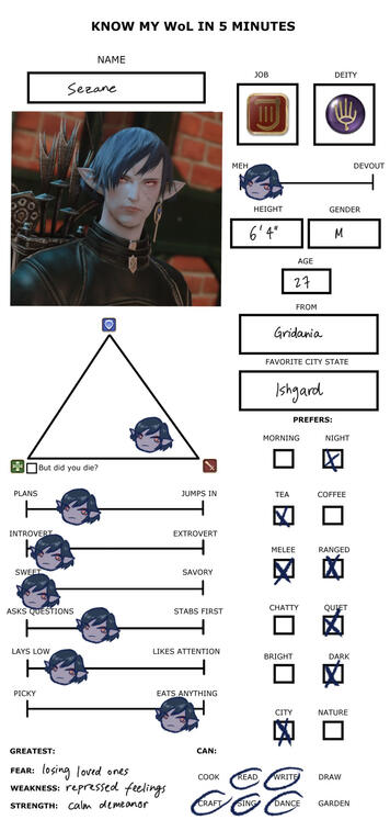 5 mins character sheet